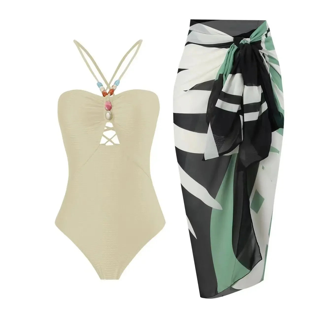 Printed One-Piece Bikini Set Women's Beachwear Tummy Covering Slimming Southeast Asian Sun Protection Style