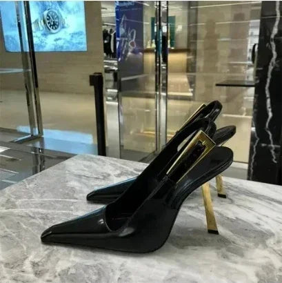 New Autumn 2024 Square Toe Slim Heel Retro Toe Women's Shoes with Patent Leather High-heeled Sandals