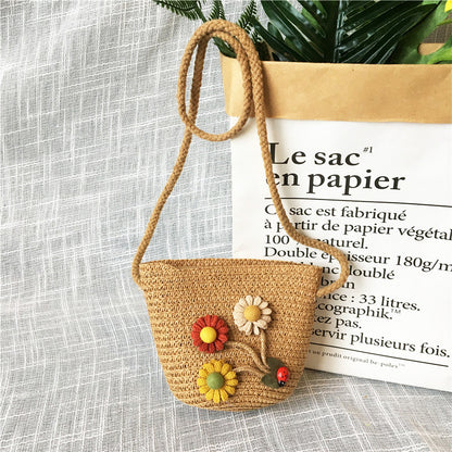 Borsa a tracolla in tessuto di paglia per bambini estivi belle ragazze borse portamonete piccole borse a tracolla per bambini Mini portafoglio principessa