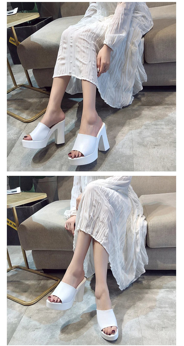 Aphixta 2025 Estate 7 centimetri Tacchi Grossi Presentazioni Aziende Produttrici Giochi Donne Ciabatte Design Bianco Pantofole Della Piattaforma Sandalo Fresco Peep Toe Scarpe Femminili