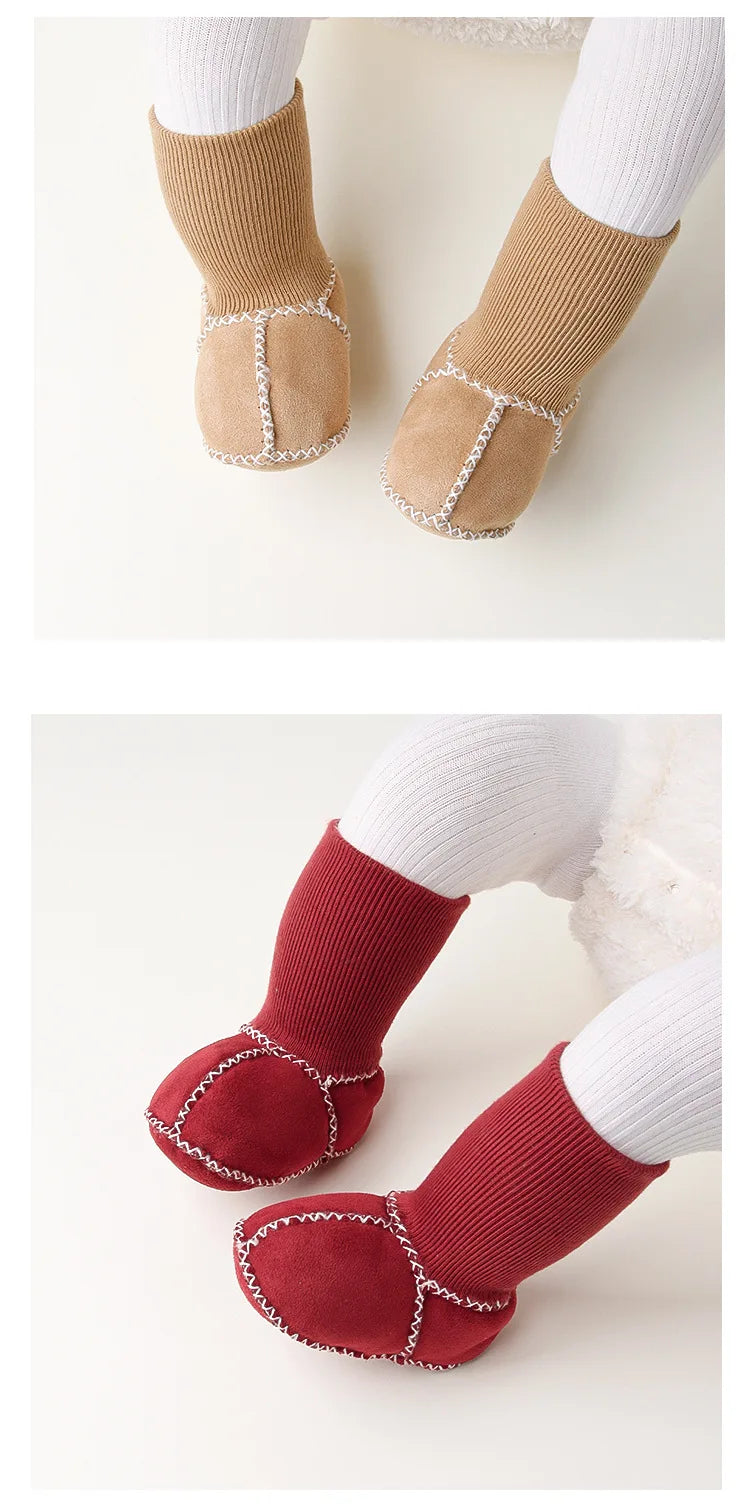 Scarpe spesse in pelle scamosciata per bambini Neonati Stivaletti caldi in peluche invernale Stivaletti per ragazze in pelliccia Pelle di pecora unisex Bambini Ragazzo Primi camminatori