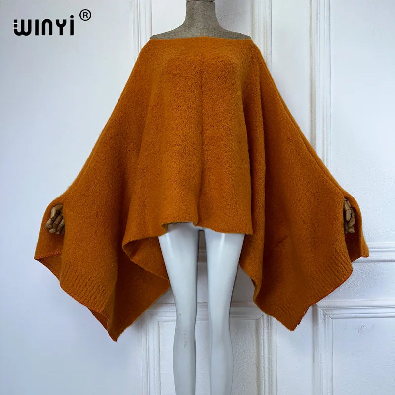 WINYI inverno tinta unita abito lavorato a maglia mantello moda Abito da vacanza Poncho invernale elegante per donna mantello allentato boho abbigliamento donna