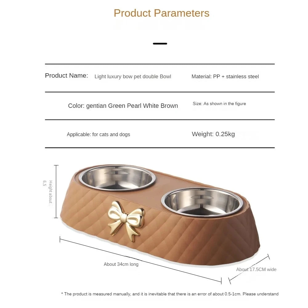 Forniture per animali domestici Papillon Bowknot Ciotola per cibo per gatti Base in PP Ciotola per cani Doppio accessorio per animali domestici in acciaio inossidabile Alimentazione Bere Doppia ciotola