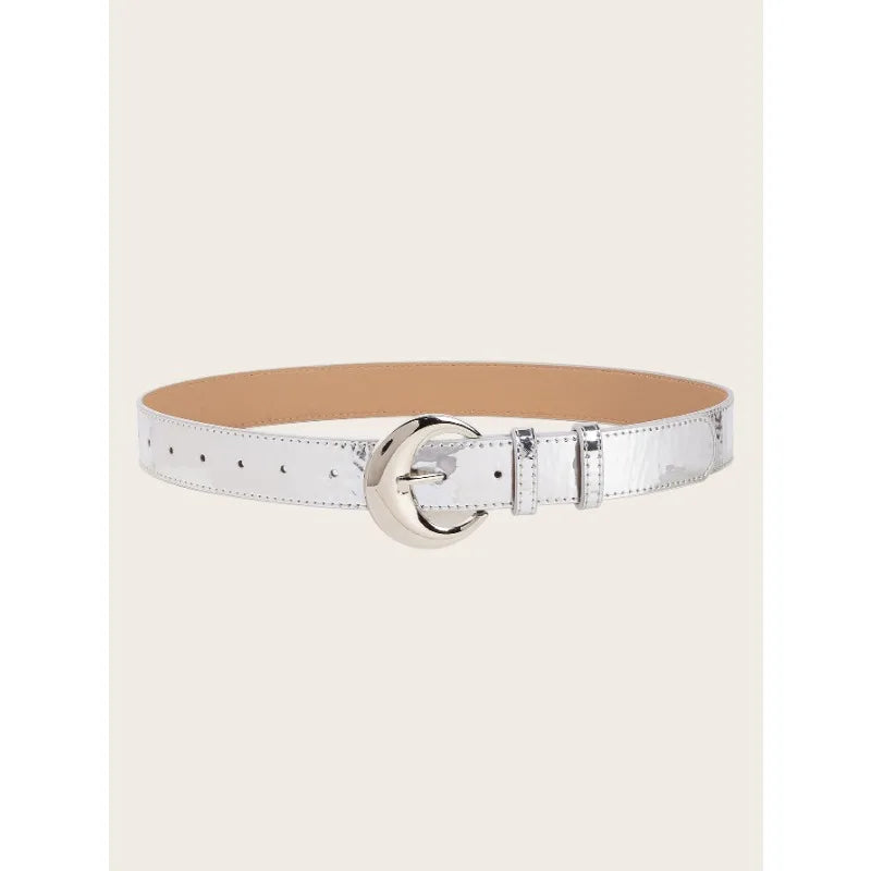 Cintura con fibbia argentata in pelle a specchio di nuova moda Jeans decorativi con cintura da donna retrò semplice e versatile con stile alla moda