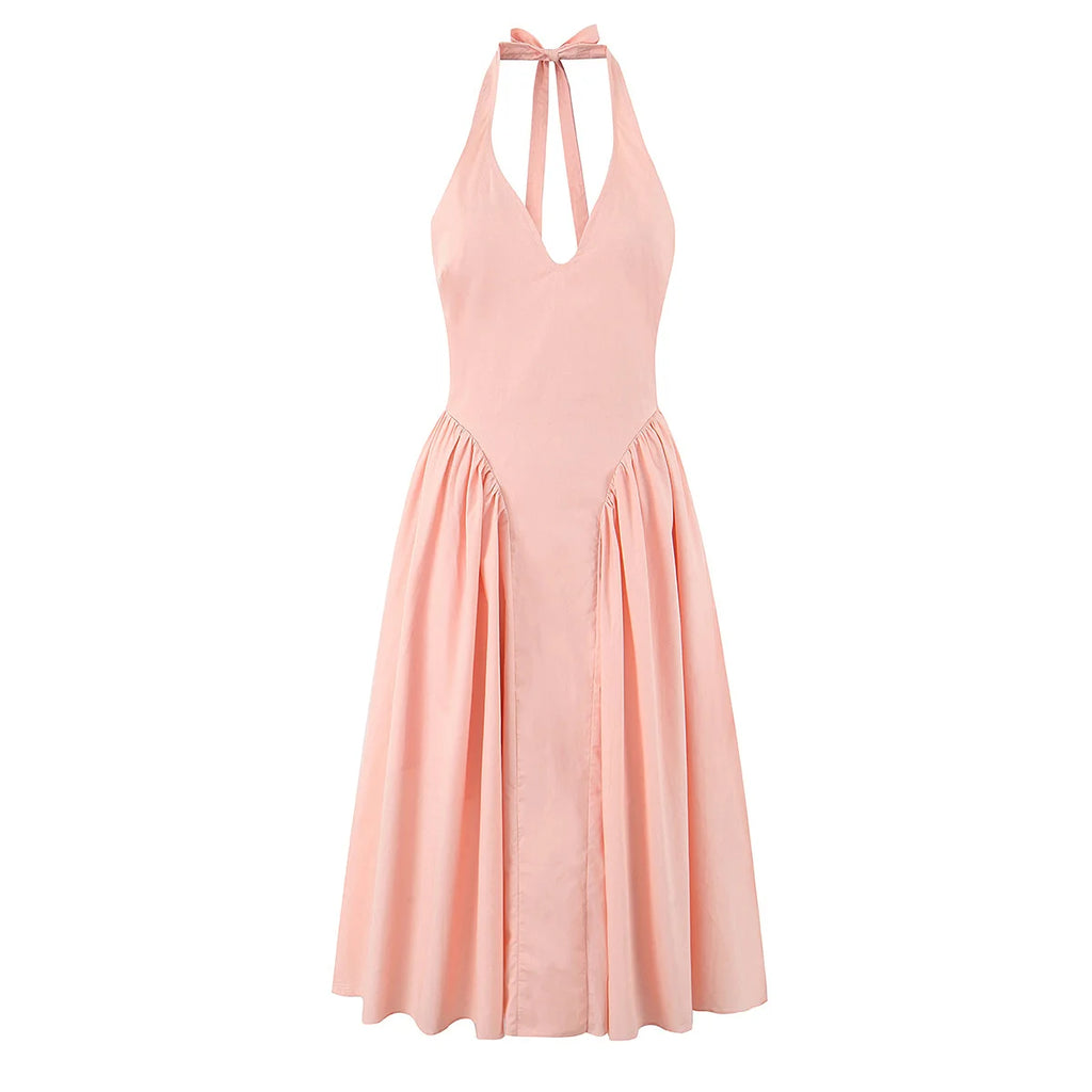 YENKYE Abito estivo da donna sexy senza schienale scozzese rosa con scollo all'americana a vita bassa Abiti da festa eleganti Abito da vacanza