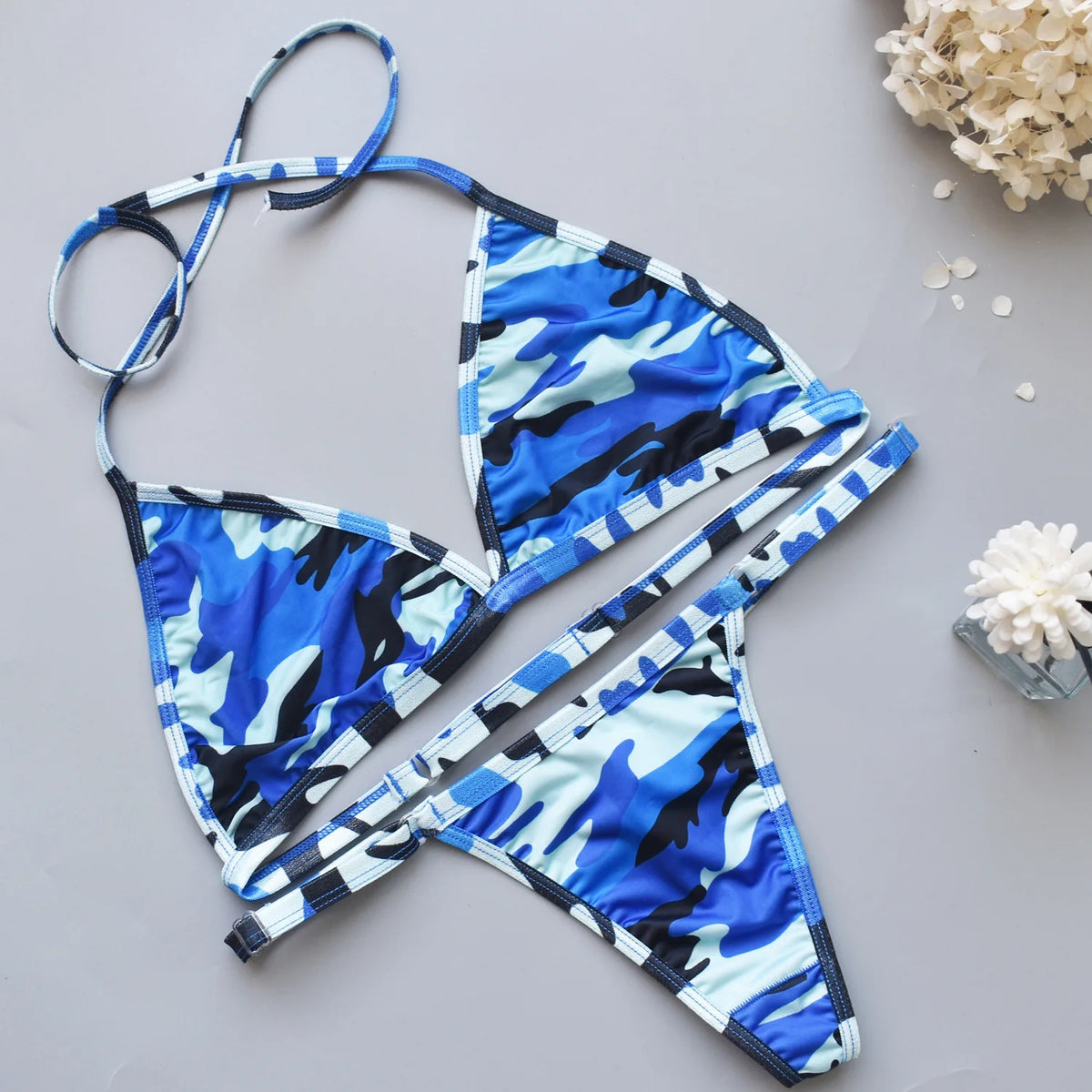 Women's Sexy Bikini Set Three-point Camouflage Quick Drying Hanging Neck Swimsuit Underwear Girl Summer Seaside Elastic Lingerie