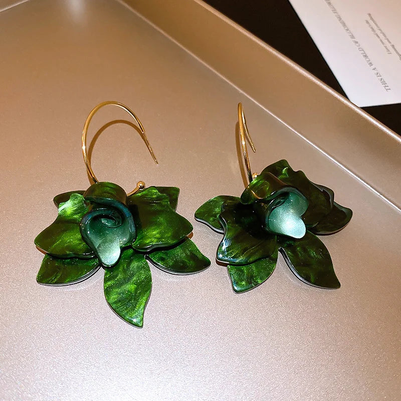 Orecchini a bottone in resina fiore Marrone Vintage Maillard a forma di C Occhio di tigre Pietra Orecchini a bottone Donna Strass quadrati Gioielli Quotidiano K