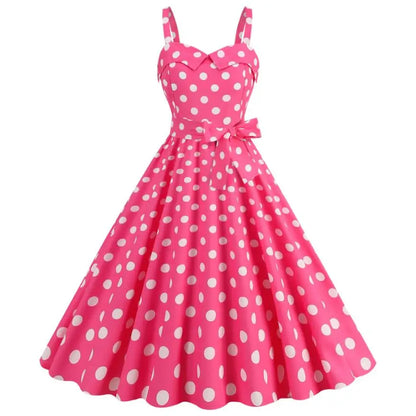 Abito estivo da donna Abito sexy con bretelle scozzese rosa retrò Abiti da festa di Natale Abito femme a vita alta