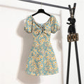 Mini abiti da donna Moda estiva Abiti femminili Stampa Abiti in chiffon floreale Abito casual con maniche corte a pieghe arricciate