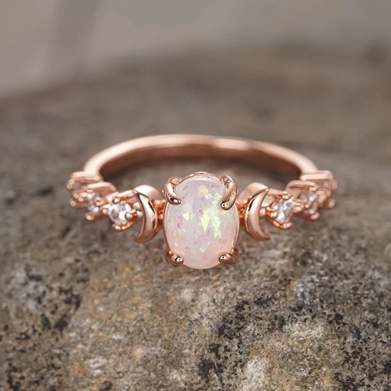 Huitan Anelli di luna opale imitazione blu/bianco per le donne Accessori da sposa estetici Gioielli di dichiarazione regalo di anniversario fantasia Hot