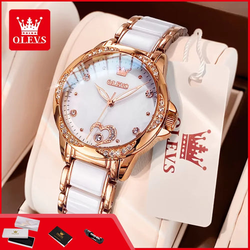 OLEVS 6631 Orologi automatici da donna Eleganti orologi da polso meccanici da donna impermeabili con cinturino in ceramica color oro rosa e lunetta con diamanti
