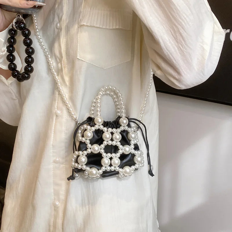 2024 estate piccole borse a tracolla per le donne Fine Fashion Hollow Pearl Beaded Weave Mini borse Trendy Party Prom frizioni borse