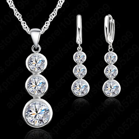 Ensembles de bijoux de mariée classiques pour femmes en argent sterling 925, pendentifs, colliers, boucles d'oreilles pour mariage, fiançailles