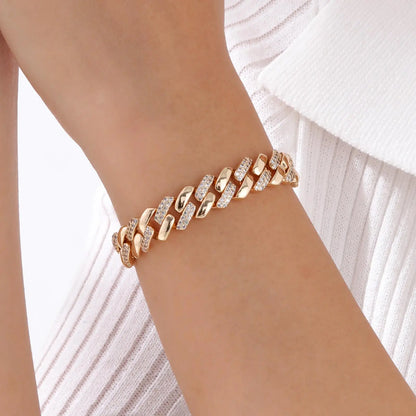 Bracciale a catena con graffetta Cinturino per orologio con zirconi placcati in oro 14 carati Collegamento grosso Gioielli impilabili regolabili per regalo per ragazza da donna