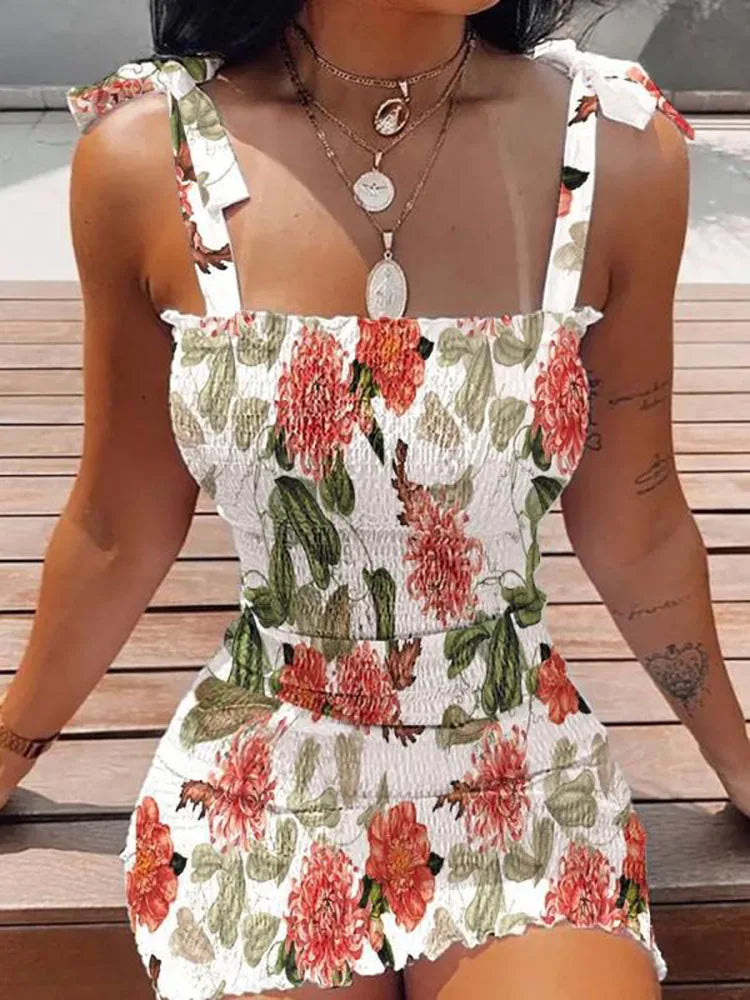Sommer Sexy Bodycon Paket Hüften Wickelkleid Damen Casual Ärmelloses Schnürung Mode Blumen Mini Kleid Frau Skinny Sundress