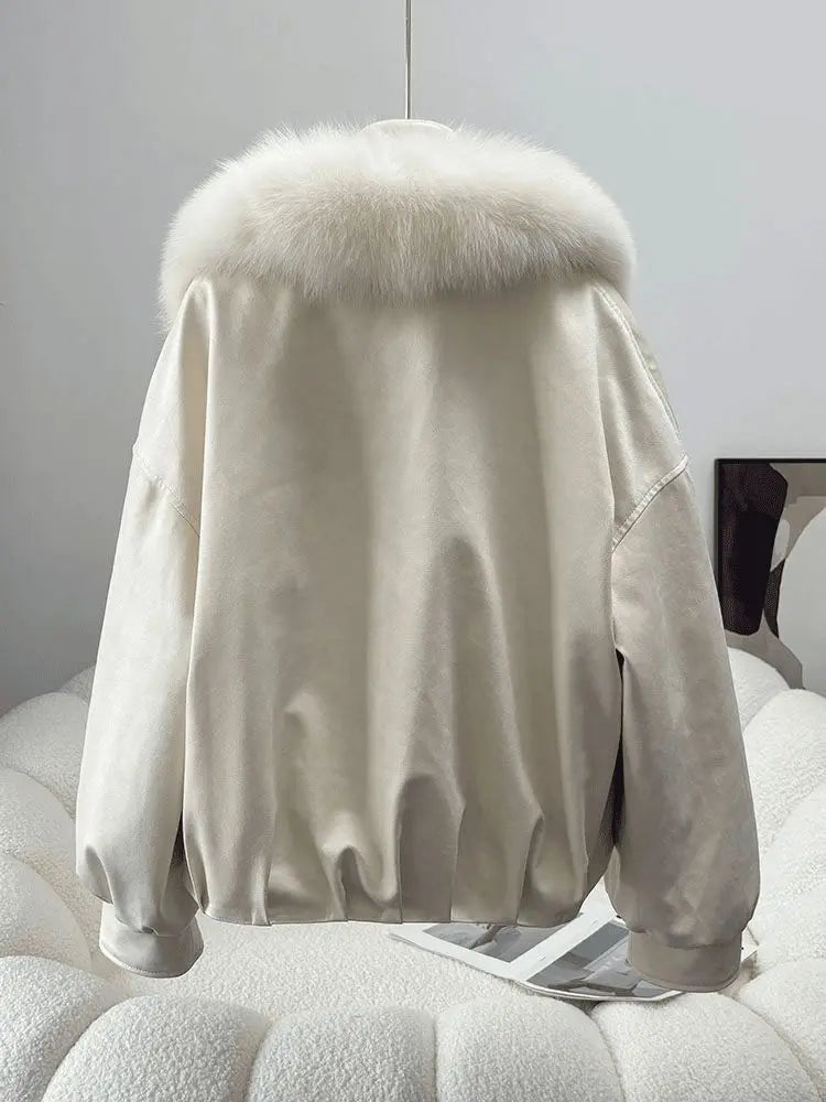 Cappotto Invernale Donna 2026 Nuovo Stile Estero di Nicchia, Corto in Cotone con Collo in Pelliccia Beige, Vestibilità Ampia e Versatile, Sottile