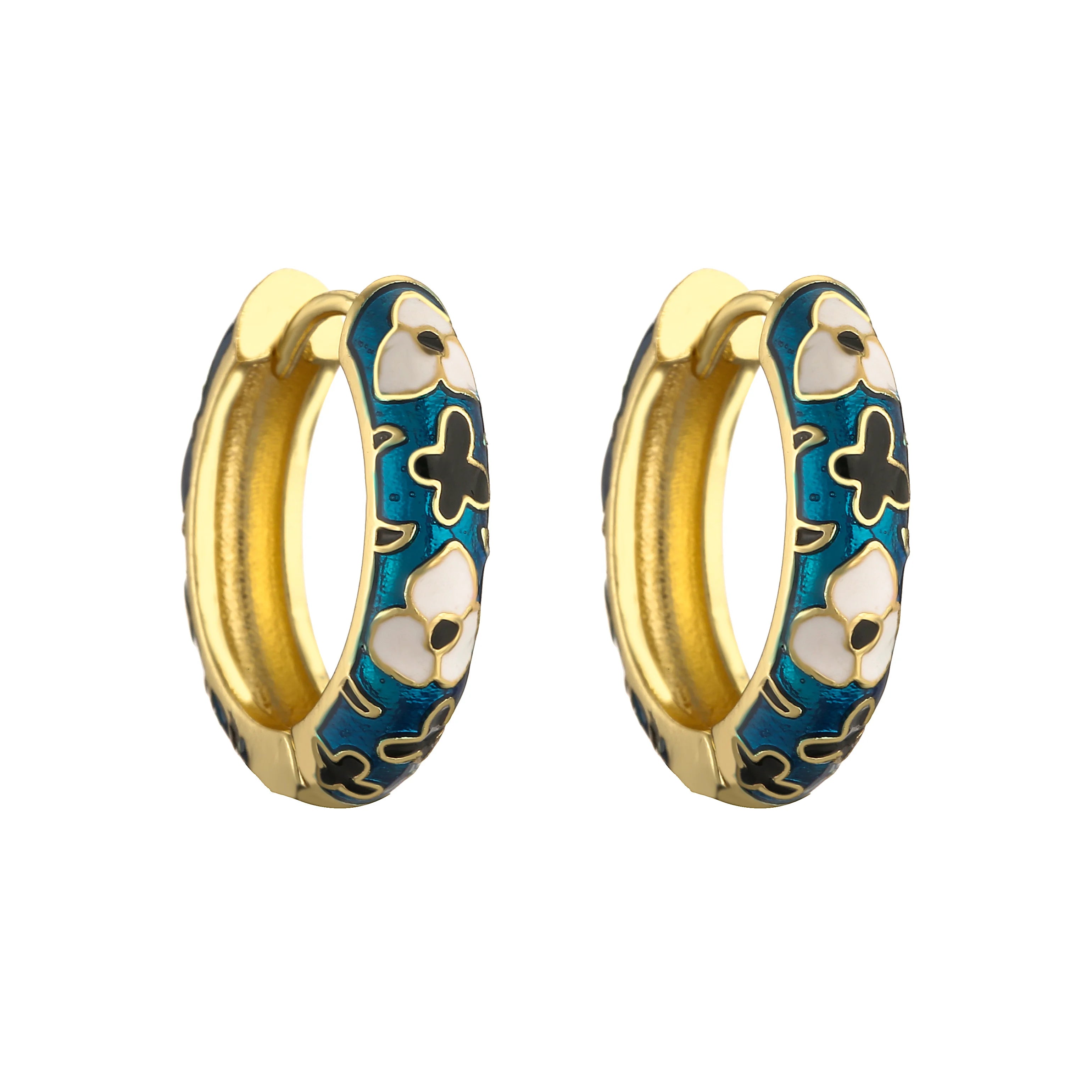 HECHENG, Orecchini a cerchio piccoli con fiori smaltati vintage Dichiarazione geometrica alla moda Cerchio rotondo Huggie Orecchino Gioielli di moda Brincos