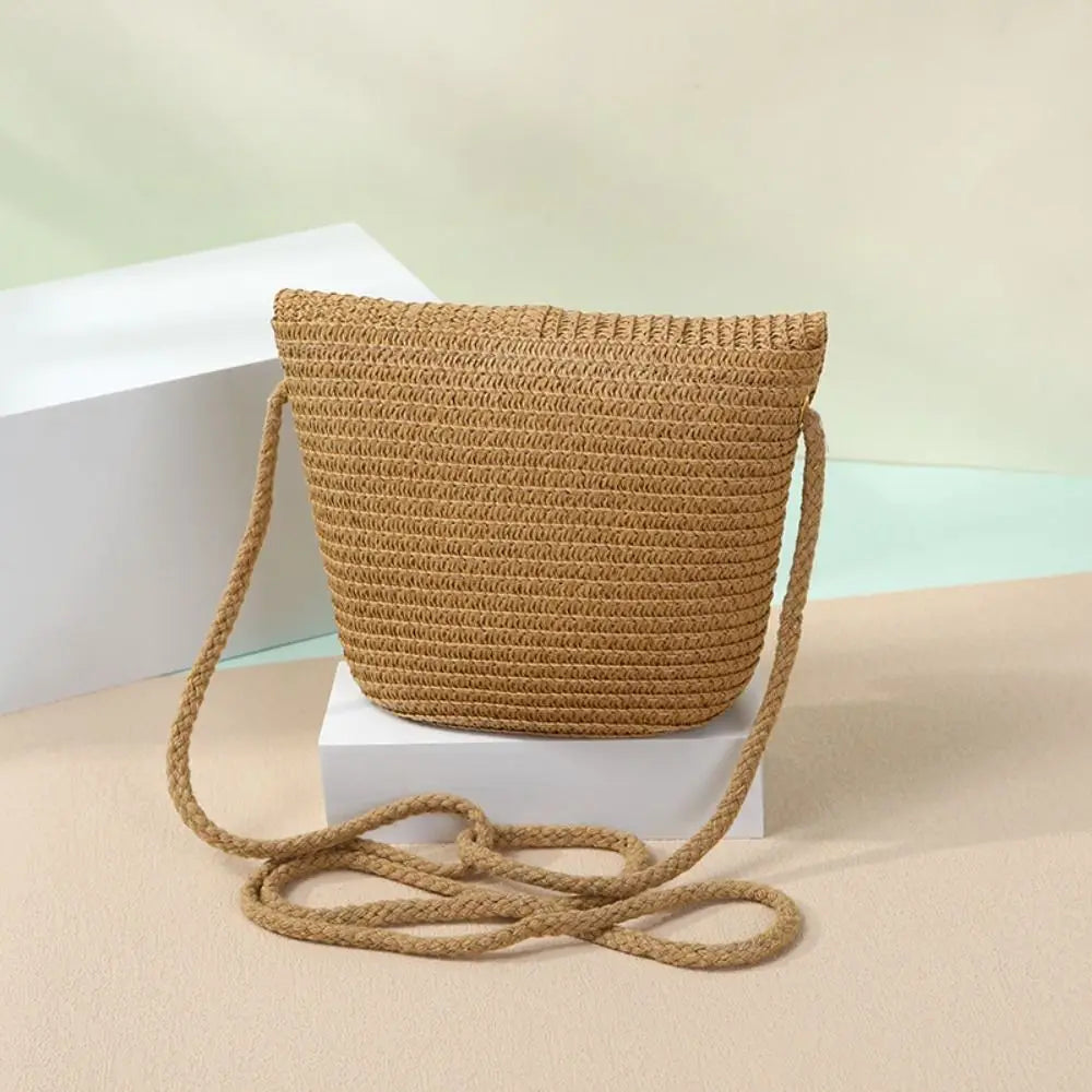 Borsa a tracolla in paglia a forma di conchiglia intrecciata a mano Borsa a tracolla per bambini Borsa da spiaggia estiva in paglia Portafoglio per busta per ragazze Wowen