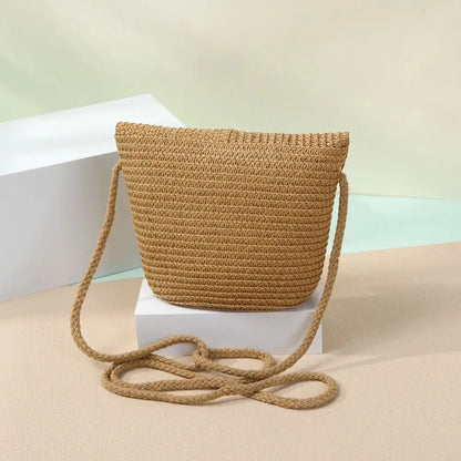 Borsa a tracolla in paglia a forma di conchiglia intrecciata a mano Borsa a tracolla per bambini Borsa da spiaggia estiva in paglia Portafoglio per busta per ragazze Wowen