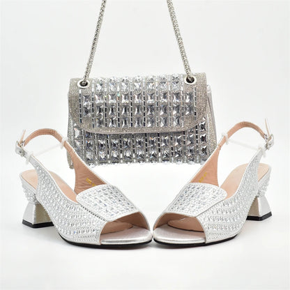 New Fashion Italian Shoe and Bags Matching Set Decorated with Rhinestone Luxury Designer Women Party Pumps Elegant Bridal Shoes
