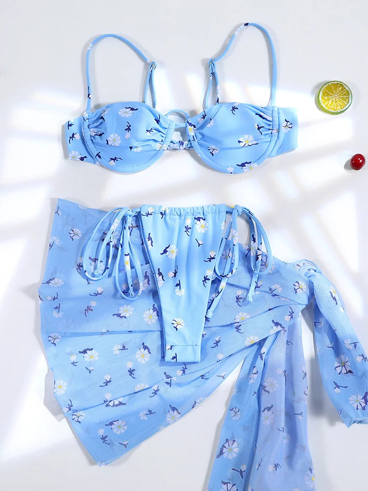 3 pezzi bikini set sexy push up costume da bagno fasciatura bikini vita bassa costumi da bagno 2025 string bikini set donna estate costume da bagno