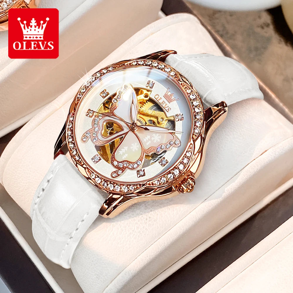 OLEVS 6622 Orologio da donna con quadrante a farfalla Orologio meccanico impermeabile di lusso per donna Orologio da polso automatico con cinturino in ceramica cava