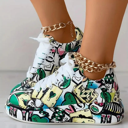 Scarpe da ginnastica da donna scarpe con la suola spessa 2024 nuova estate dipinta a mano Graffiti scarpe da esterno Casual scarpe da ginnastica da donna Zapatos De Mujer