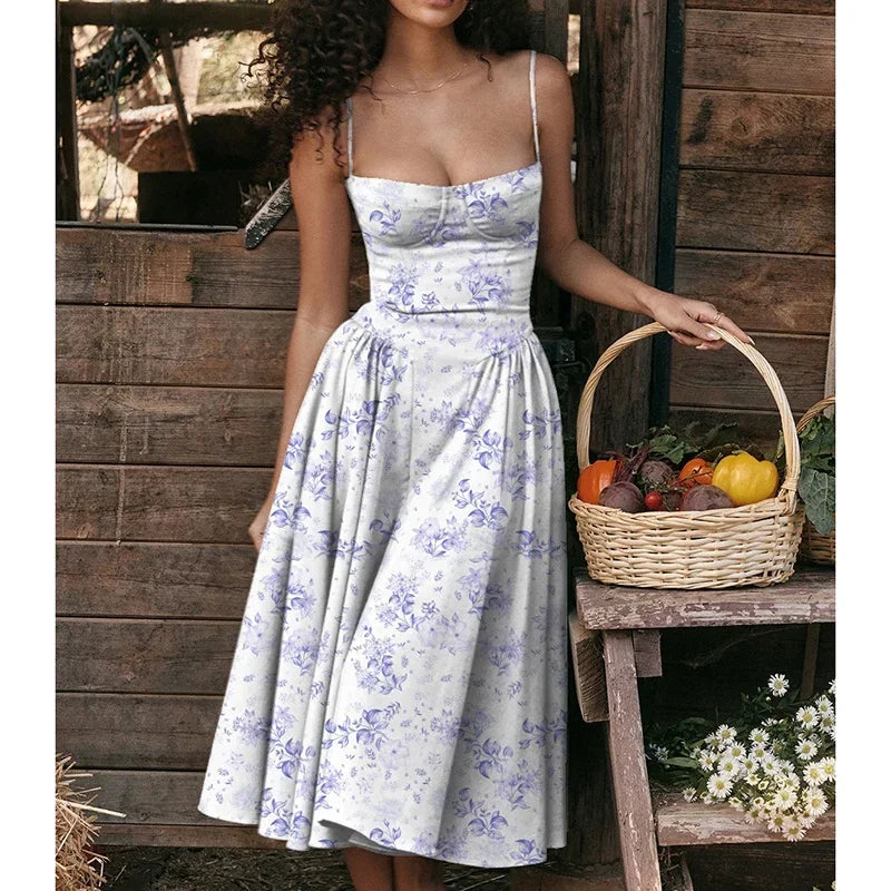 Elegante abito longuette con cinturino per spaghetti da donna Party Slim A Line Solid Bretelle Abiti da donna Nuova moda primavera estate Abiti sexy
