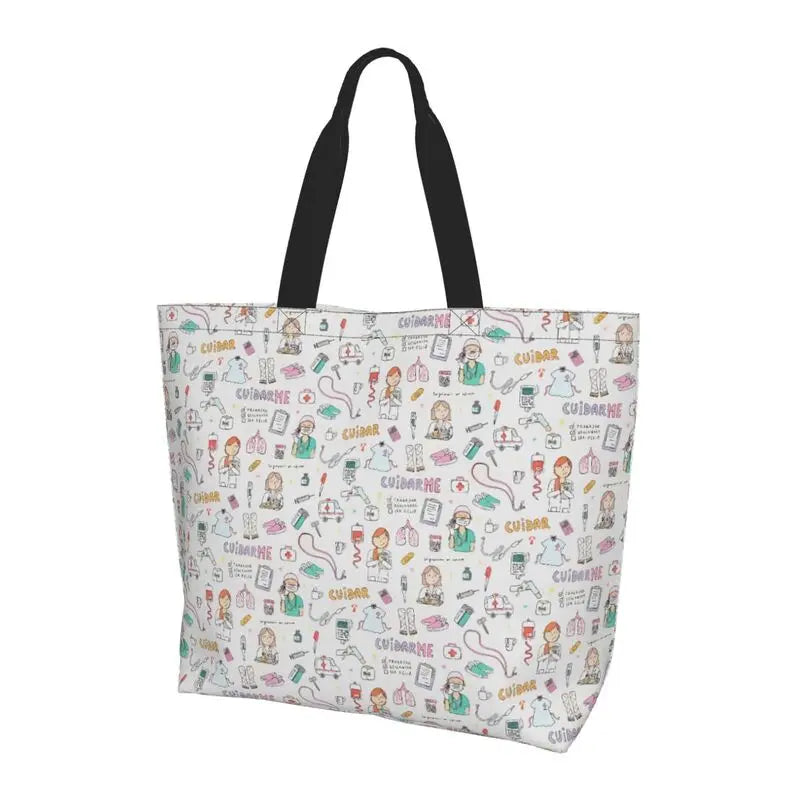 Personalizzato Enfermera En Apuros Dottore Infermiera Medica Borsa a tracolla Tote Bag di grande capacità Borse per le donne Borse per la spesa