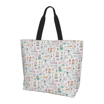 Personalizzato Enfermera En Apuros Dottore Infermiera Medica Borsa a tracolla Tote Bag di grande capacità Borse per le donne Borse per la spesa