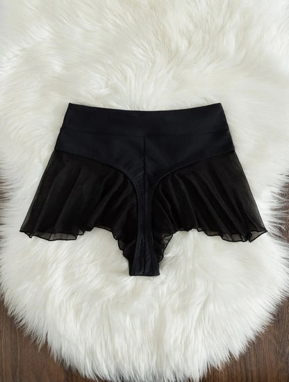2024 Neu Tanga Sexy Schwimmhöschen für Damen High Waist Strandmode Bademode Rüschen Uni Badehose Süße Strandshorts Badeanzug