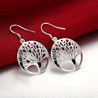 Hot Woman Jewelry Sets Silver Color Fine Retro Round Tree Pendant Necklace Earrings Fashion Party Wedding Holiday Gifts