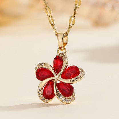 DIEYURO Collana con ciondolo fiori in zircone verde in acciaio inossidabile 316L per le donne Nuovi regali di gioielli di compleanno con catena fortunata per ragazze di lusso