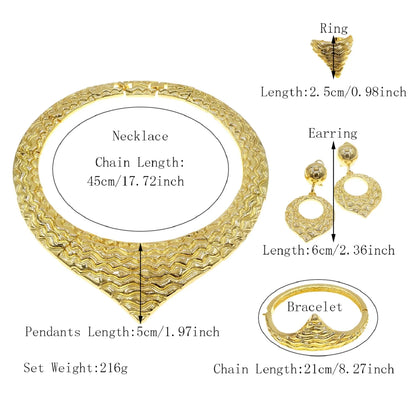 Ensemble de bijoux pour femme Italie Dubaï Plaqué or Collier rond Boucles d'oreilles style simple Bracelet Cadeau femme Bijoux