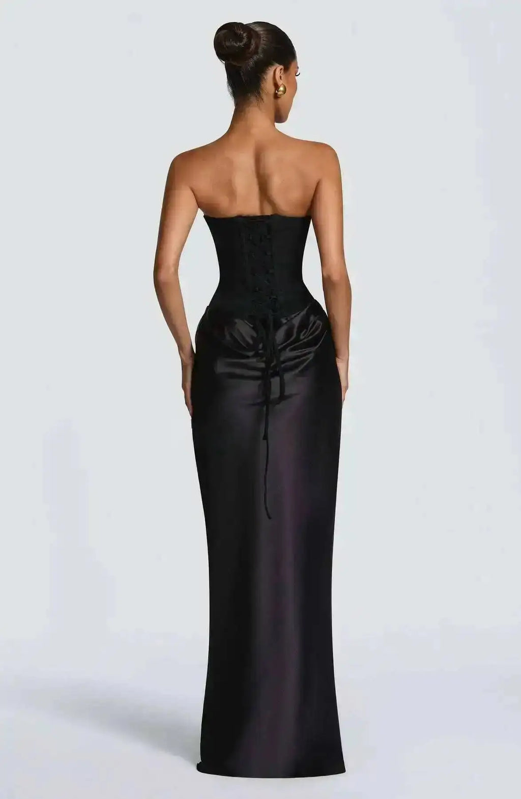 Giyu Sexy Satin Evening Club Abiti da festa Donna 2025 Estate senza spalline con spalle scoperte Lisca di pesce increspato Maxi abito lungo Abito elegante