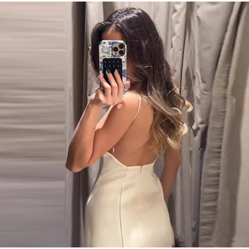 Abito Mini da Donna con Piume e Patchwork, Sexy, con Spalline, Scollo a Barca, Schiena Scoperta, Cerniere, Vestito Aderente da Donna 2026, Abito da Festa Elegante