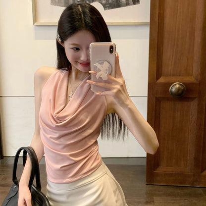 Summer Women Pure Desire Sexy Swing Collar Halter Sleeveless Slim Tank Top French Fashion Tank Top New 2025
