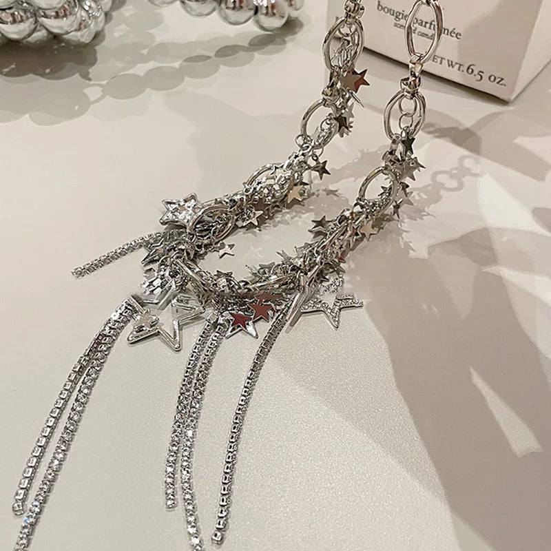 Collana scavata con paillettes a stella per donna Collana girocollo con nappe con strass intarsiati alla moda Accessori stile Y2k regalo
