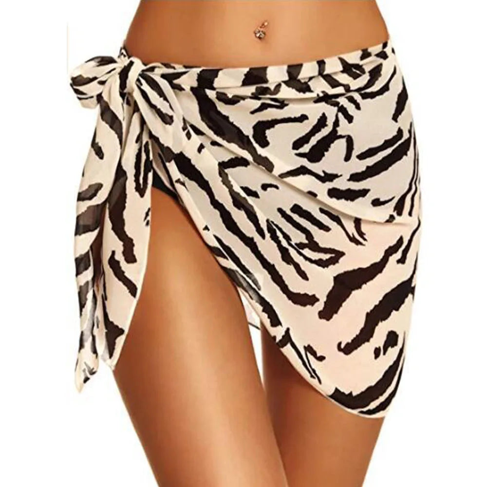 Summer Bikini Wrap Sheer Coverups Set Women Print Short Sarongs Swimsuit  Beach Short Skirt Chiffon Scarf Cover Ups for Swimwear