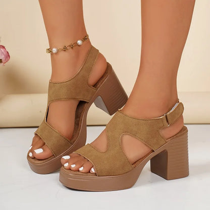 Sandali Estivi Donna con Tacco Alto 2026, Scarpe Gladiator con Plateau e Tacco Grosso a Punta Aperta con Fibbia, Calzature Femminili alla Moda