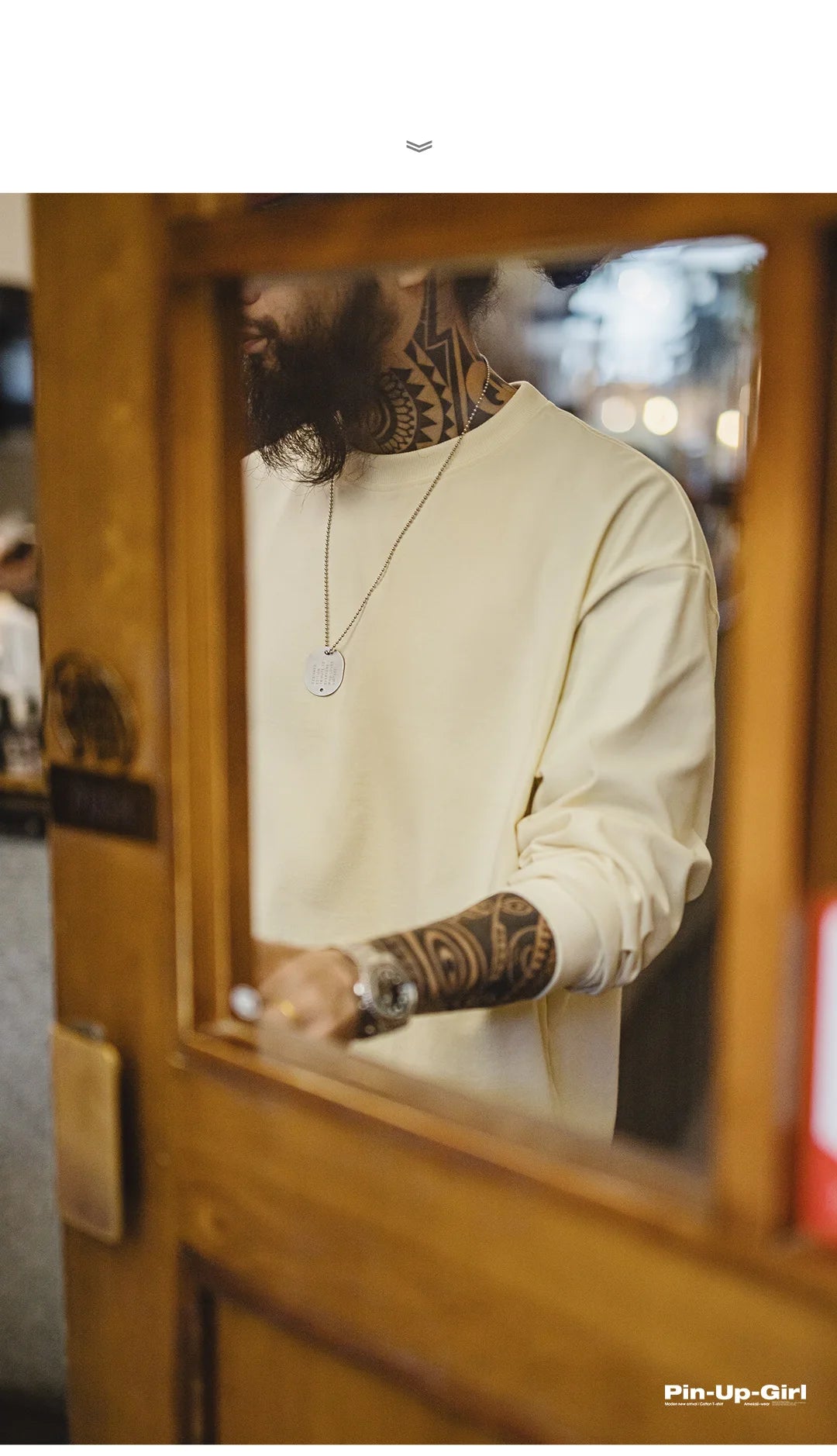 Maden T-shirt a maniche lunghe con stampa sul retro vintage Pullover ampio casual girocollo per top street-style da uomo primavera e autunno anni '60