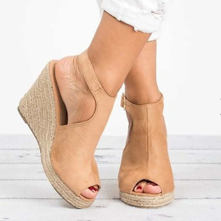 Sandali con tacco da donna Estate 2025 Espadrillas Sandali da donna Comfort Cinturino con fibbia Scarpe con plateau per donna Nuovi sandali con tacco