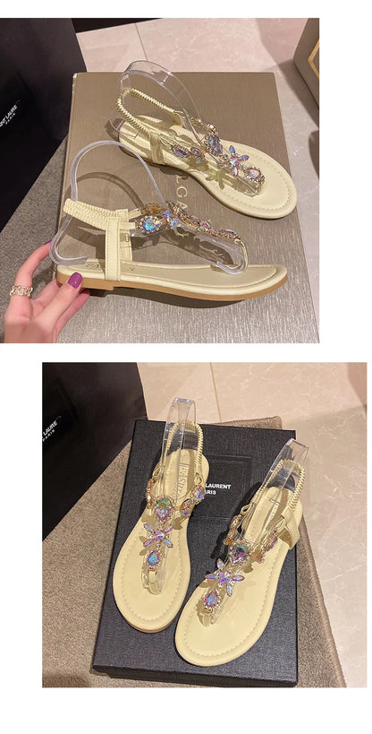Appartamenti estivi Sandali Delle Donne di Cristallo Clip Toe Pantofole di Tendenza di Marca di Lusso Scarpe Da Donna Spiaggia Causale Presentazioni Aziende Produttrici Giochi Mujer Zapatos 2023