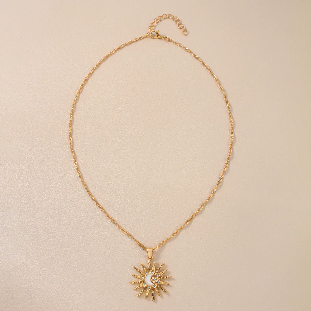 1 pezzo di strass brillanti dal design unico, sole, stella, luna, tre in uno, collana con ciondolo, gioielli da festa versatili quotidiani da donna retrò