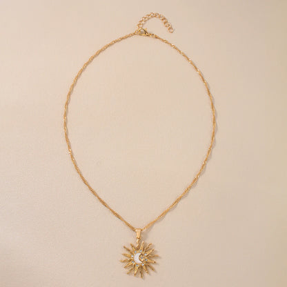 1 pezzo di strass brillanti dal design unico, sole, stella, luna, tre in uno, collana con ciondolo, gioielli da festa versatili quotidiani da donna retrò