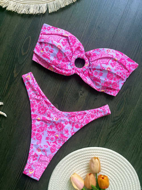 Sexy bunter floraler Bandeau-Bikini Damen-Badeanzug Damen-Bademode zweiteiliger Bikini-Set Badeanzug Schwimmdame