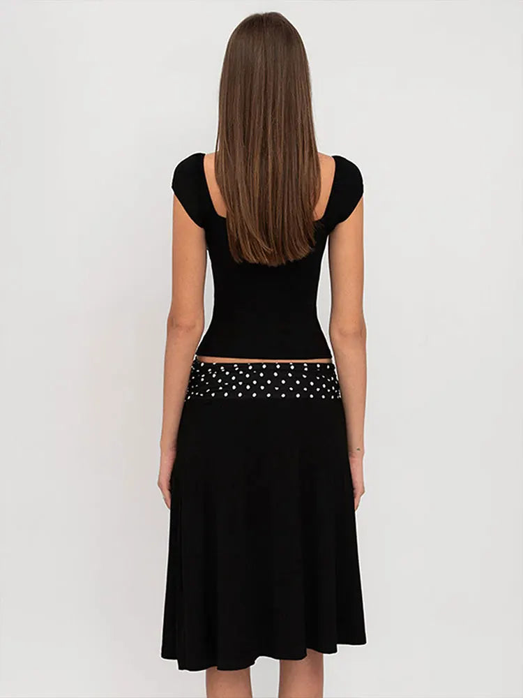 Nouvel ensemble d'été 2 pièces pour femmes, T-shirt et jupe, mode imprimé, haut noir sexy, jupe moulante décontractée, élégant, pour club ou soirée