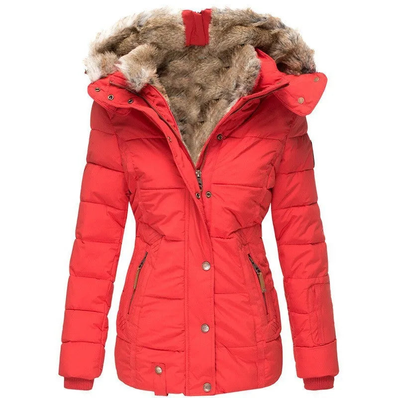 Inverno di Nuovo Modo delle Donne di Colore Solido Sottile Casual Alla Moda Collo di Pelliccia Con Cappuccio Semplice di Base Trapuntato Cappotti Vestiti Femminili Parka