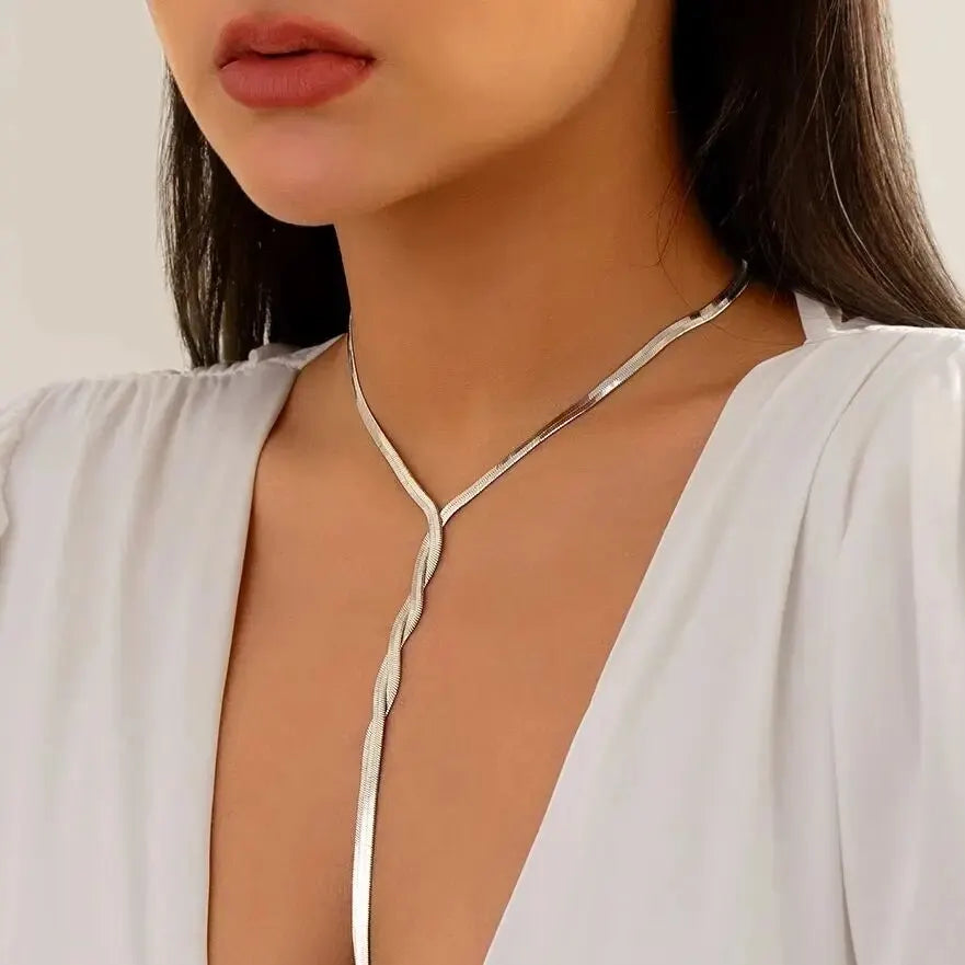 Sexy Goth regolabile piatto serpente collana a catena lunga per le donne Vintage Weave Twisted Link Choker petto gioielli collo estetico nuovo