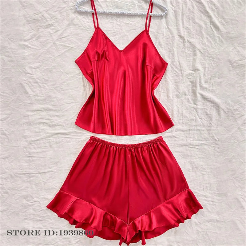 Plus Size 3XL 4XL 5XL Pigiama 2 pezzi Set cinturino sexy Top e pantaloncini Pigiama Completo Lingerie Estate Indumenti da notte in raso Stampa fiore Homewear